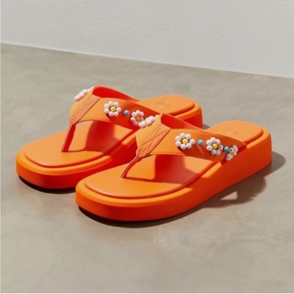 NWT Urban Outfitters Embellished Thong Flip Flops Sandals in Orange - Picture 2 of 7